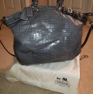 Coach Lindsey gray leather crocodile embossed